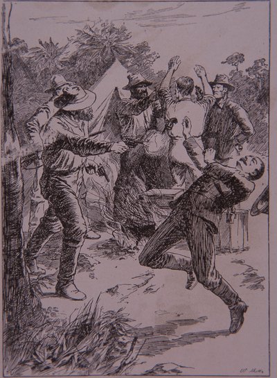 Ned Kelly megöli Lonigan rendőrtisztet a Stringybark Creekben 1878-ban (metszet) alkotó: Unknown artist