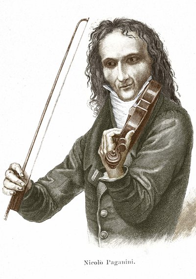 Niccolo Paganini (1782-1840) a Stradivariusán játszik (Antonio Stradivari olasz lantművész által készített hegedűt). alkotó: Unknown artist