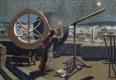 Nicee hipparkhosza. (Hipparkhos) az Alexandriai Obszervatóriumban Görög csillagász (Bythiniában, Kr. e. 2. század) Louis Figuier „La Ciencia y sus Hombres” című műve alapján. Barcelona 1881 alkotó: Unknown artist