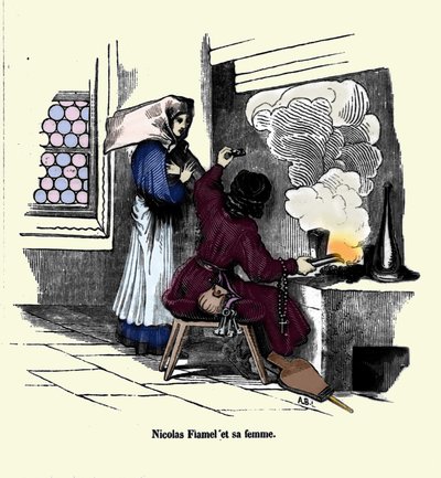 Nicolas Flamel (1330 - 1418) feleségével. alkotó: Unknown artist