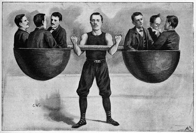 Nino, junger Italiener, 24 Jahre alt, im Winterzirkus, der sechs Männer auf seinem Arm trägt. Nach einem Foto von 1898. von Unknown artist