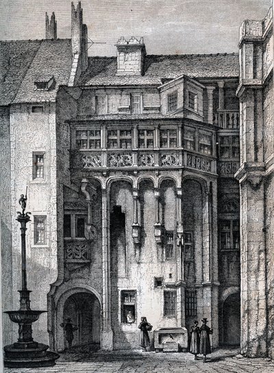 Nurnberger Rathaus - a nürnbergi városháza udvara - metszet 1867 körül alkotó: Unknown artist