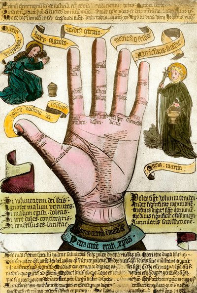 Okkult tudományok: a sorokkal ellátott kéz a jövő olvasásához. Tenyérjóslásból készült lemez alkotó: Unknown artist