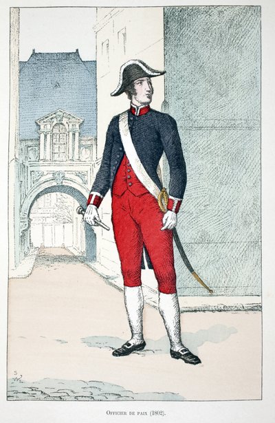 Béketiszt (1802). Színes rézkarc, illusztrációként „” A békefenntartók hadtestének története”” című könyv Louis Lepine (1846-1933) Szajna-menti rendészeti prefektus gondozásában jelent meg Alfred Rey (1864-?) és Louis Feron (1862) gondozásában. -?), alkotó: Unknown artist