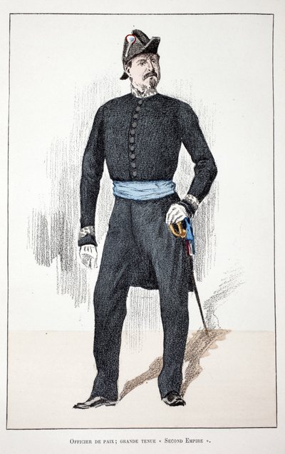 A Béke tisztje, Nagy Második Birodalom (1852-1870). Színes rézkarc, illusztrációként „A békefenntartók hadtestének története”” című könyv, amelyet Louis Lepine (1846-1933) Szajna menti rendőrprefektus égisze alatt jelent meg, Alfred Rey (1864-) alkotó: Unknown artist