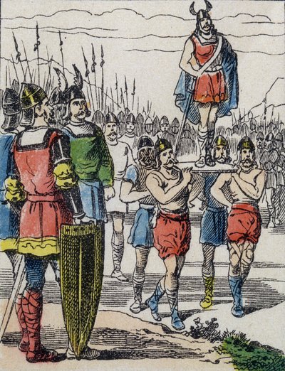 I. Childeric halálakor fiát, Clovist választották királlyá a szaliánusok frankok, akik a sáncba vitték a táborjárás közben (metszet) alkotó: Unknown artist