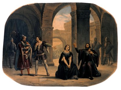 Az „I vespri siciliani” (A szicíliai vesperás) operaszínpad, Giuseppe Verdi. század végi kromolitográfia.. alkotó: Unknown artist