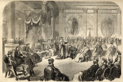 Szent Patrik rend – A legkiemelkedőbb Szent Patrik rend – Egy lovag beiktatása a Szent Patrik rendbe Dublinban, Írországban a 19.-ben – metszet 1866 alkotó: Unknown artist