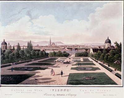 Bécs áttekintése az ausztriai Belvedere-ből. Metszet 1830-ból Magángyűjtemény alkotó: Unknown artist
