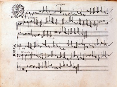 Ottaviano Petrucci Harmonice Musices Odhecaton kottájának oldala (1501) alkotó: Unknown artist