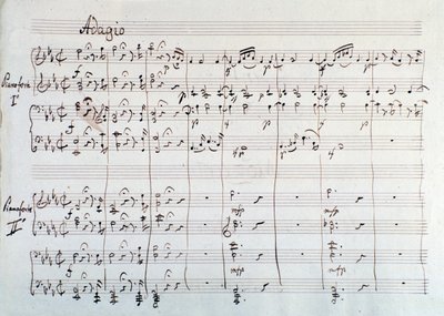 A szimfónia két zongorára és nyolc kezesre redukált oldala a Die Zauberflote, Mozart opera, Lichtenthal változat (XIX. század) alkotó: Unknown artist