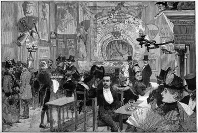 Párizs 1887: Árnyak színháza a „Cat Noir” kabaréjában. alkotó: Unknown artist