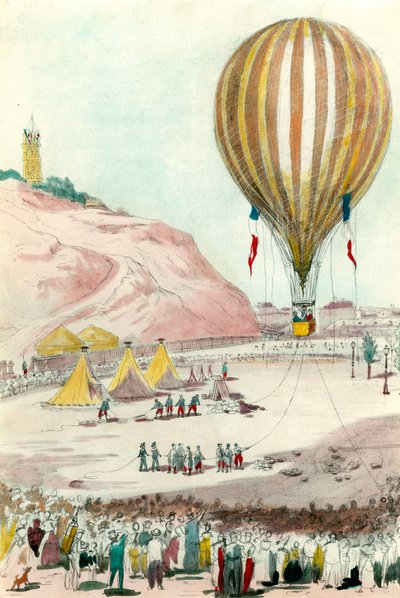 Párizsi főhadiszállás 1870-ből: a külvilággal való kommunikációra használt léggömbök egyikének képe Párizsban. századi magángyűjtemény akvarellje alkotó: Unknown artist