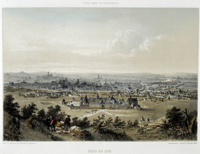 Párizs 1620-ban, általános kép a Butte Chaumont-ból - litográfia alkotó: Unknown artist