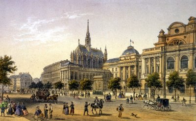 Párizs: a Palais de Justice látképe, metszet 19. század 1. fele. alkotó: Unknown artist
