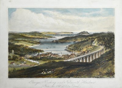 Penryn, Flushing és Falmouth Harbors (az Old Helton Roadról), 1860-80 körül (színes litho papíron) alkotó: Unknown artist