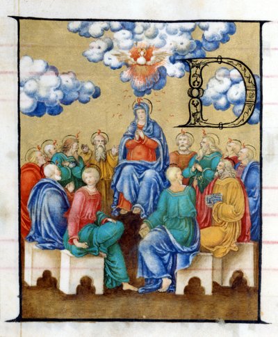 Pünkösd – a Szentlélek leszállása. Miniatűr egy 15. századból. Chiesa dell