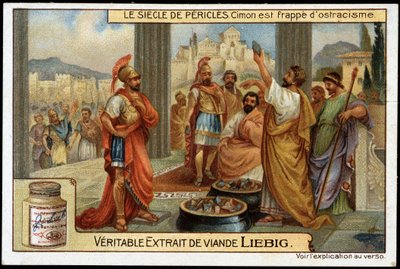 Periklész-század (Kr. e. 495-429): államférfi és stratégia Cimon (Kr. e. 510-449) kiközösítéssel sújtott, Kr.e. 461-ben - Liebig kromolitográfiája alkotó: Unknown artist