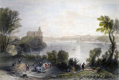 Persenberg kastély Németországban. Az előtérben a famunkások dolgoznak. századi metszet. alkotó: Unknown artist