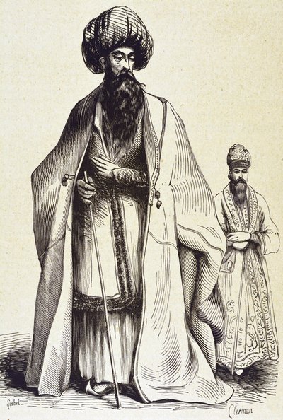 Perzsia (19. század). Mollach és a konferanszié. Metszet. Magángyűjtemény alkotó: Unknown artist
