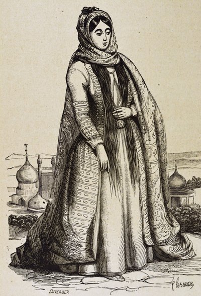 Perzsia (19. század). Társadalom. Perzsa nő. Metszet. Magángyűjtemény alkotó: Unknown artist