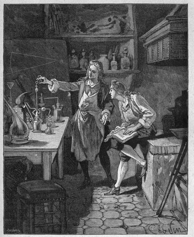 II. Fülöp Orléans hercege (1674-1723) kémiát végez Humberttel. századi metszet. Jules Michelet „Histoire de France” című művében alkotó: Unknown artist