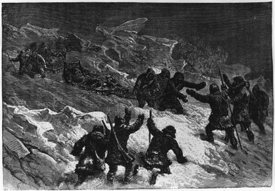 Északi-sark: A Markham-szánkók találkozása - Nares Georges S., Utazás a Sarki-tengerre, Párizs: Hachette alkotó: Unknown artist