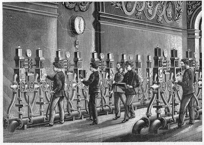 Pneumatikus posta, a párizsi Place de la Bourse 1888-ban. alkotó: Unknown artist