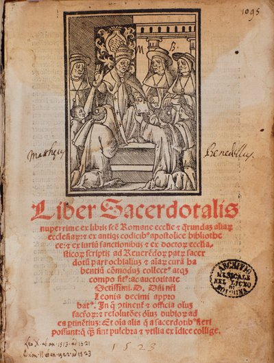 X. Leon pápa megkapja Castellini „Liber Sacerdotalis” liturgiakönyvének Frontispice című könyvét alkotó: Unknown artist