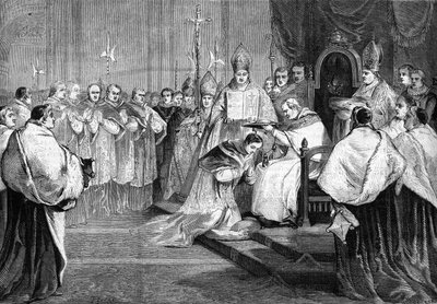 Pius pápa átadta a bíborosi kalapot Lucien Bonaparte hercegnek 1868-ban. alkotó: Unknown artist