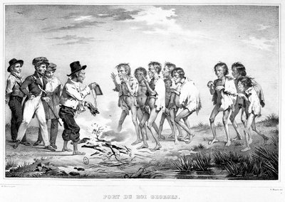 Király György kikötője, Új-Hollandia: Egy természet mutatja meg társainak, milyen ajándékokat kapott az Australabe peremén alkotó: Unknown artist