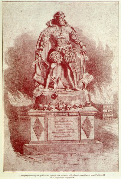 II. Fülöp portré-töltése a spanyol inkvizícióról - metszet alkotó: Unknown artist