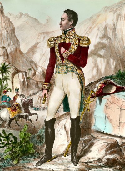 Portré en pied Simon Bolivar (1783-1830) tábornok dél-amerikai metszete a 19. századról. Magángyűjtemény alkotó: Unknown artist