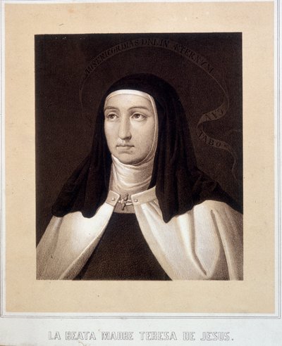 Jézus Szent Teréz (vagy Avilai Szent Teréz) (1515-1582) arcképe a mellszobron, metszet alkotó: Unknown artist