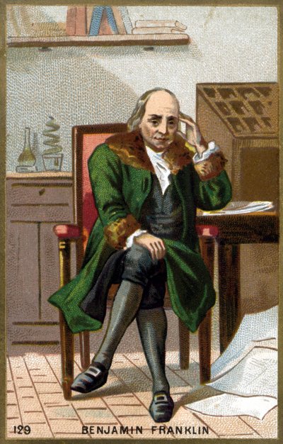 Benjamin Franklin (1706-1790) portréja. A 19. század végének kromolitográfiája. alkotó: Unknown artist