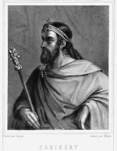 Caribert (? -?) , párizsi király (561 - 567) portréja - Lavallée „” Histoire des Français”-jában, metszet, sd. alkotó: Unknown artist