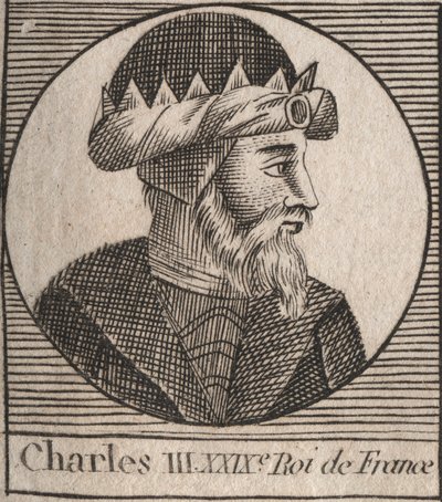 III. Károly portréja a frankok egyszerű (879-929) királyát írja - III. KÁROLY (879-929) - Egyszerű Károly - Franciaország királya, 893-923 - metszet Charles „Instruction sur l