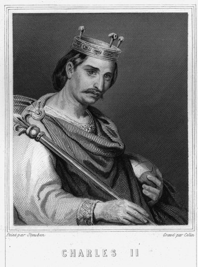II. Kopasz Károly (823 - 877), francia király portréja - Lavallée „Histoire des Français”-jában, metszet, sd. alkotó: Unknown artist