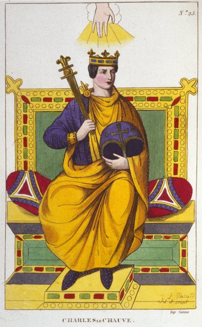 II. Kopasz Károly (823 - 877), francia király portréja, metszet 1830-ból alkotó: Unknown artist