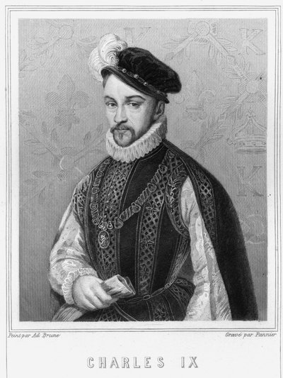 IX. Károly (1550 - 1574), francia király portréja - Lavallée „Histoire des Français”-jában, metszet, sd. alkotó: Unknown artist