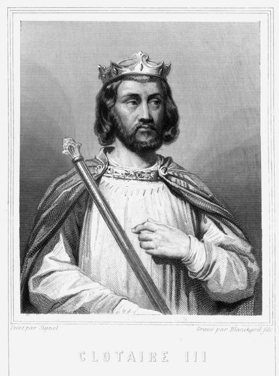 Clotaire (Clothaire) III (652 - 673), Neustria és Burgundia királyának portréja - Lavallée „Histoire des Français”-jában, metszet, sd. alkotó: Unknown artist