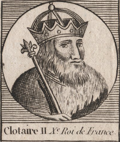 Clothaire II (584 - 628), Neustria királya és a frankok királya - Clotaire vagy Chlotar II († 629) frankok királyának portréja - metszet Charles Constant Le Tellier „Instruction sur l