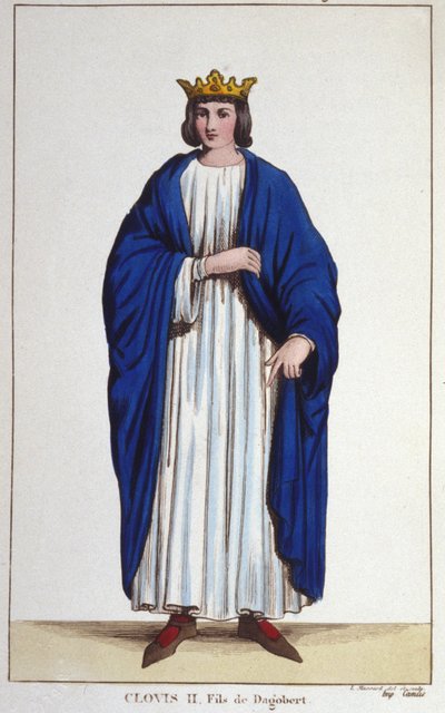 II. Clovis (? - 657), Neustria, Burgundia és Ausztrália királyának portréja, metszet 1830-ból alkotó: Unknown artist