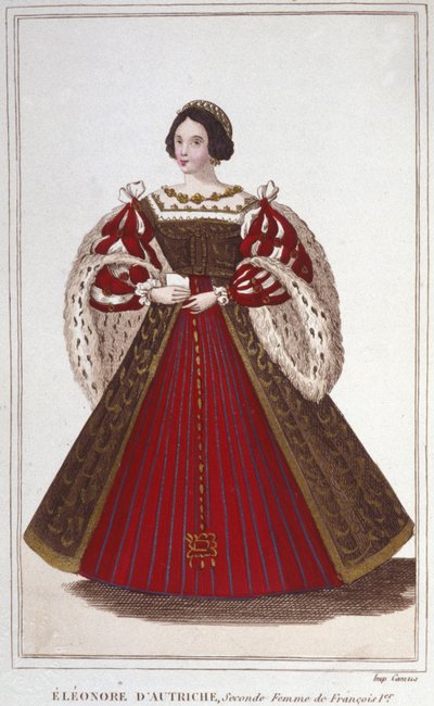 Habsburg Eleonóra (vagy Ausztria) portréja (1498-1558). Ausztria főhercegnője, Portugália, majd Franciaország királynője, I. Francois második felesége, 1830-as metszet alkotó: Unknown artist