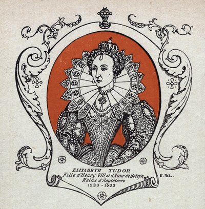 Elisabeth Iere vagy Tudor Erzsébet (1533-1603), Anglia és Írország királynőjének portréja. Metszet 1914-ből. Magángyűjtemény. alkotó: Unknown Artist