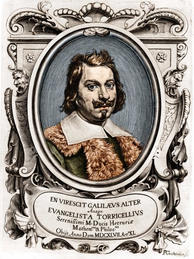 Evangelista Torricelli vagy Toricelli (1608 - 1647), olasz fizikus portréja. 17. századi metszet. alkotó: Unknown artist