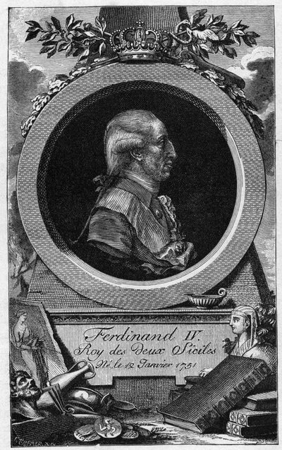 A két szicíliai I. Ferdinánd (vagy IV. Nápolyi Ferdinánd) portréja (1751-1825) - 19. századi metszet alkotó: Unknown artist
