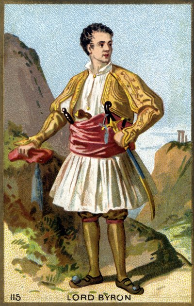 George Gordon Noel, a 6. Byron báró, Lord Byron (1788-1824) görögbe öltözött portréja. századi kromolitográfiája. alkotó: Unknown artist