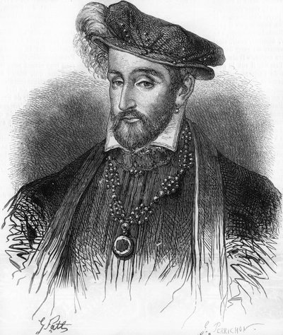 Henrik francia király (1519-1559) portréja, 19. századi metszet. alkotó: Unknown artist