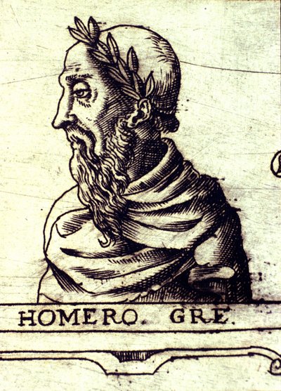 Homérosz portréja (Kr. e. 9. század). 1560-as metszet Urbano Monte atlaszából alkotó: Unknown artist
